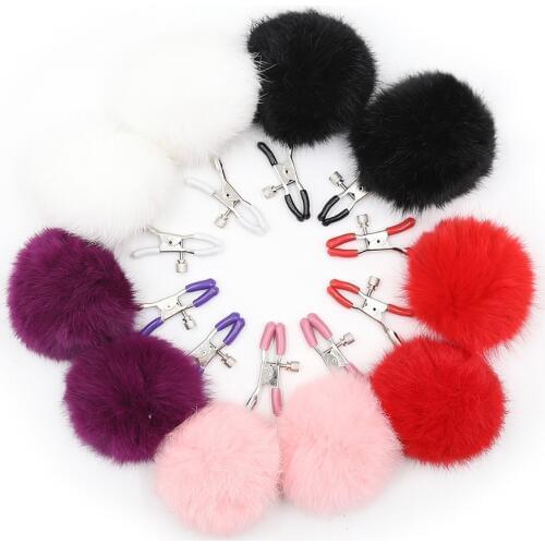 Breast Clamps Nipple Clip Flirting Adult Products Stimulator Sex Toys BDSM Game Bondage Teach Toy Fuzzy Ball Christmas Gifts