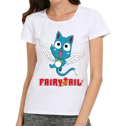 Women Fairy Tail T-Shirt White Color Short Sleeve Girls Cute Fairy Tail Happy T Shirt Top Tees tshirt Anime Clothes For Dropship