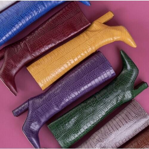 INS hot woman chunky high heel knee high boots pointed toe leather chunky high heel knee high boots size 43