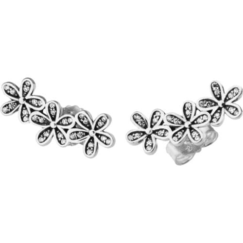 Dazzling Daisies Clear CZ Earrings 925 Sterling Silver Jewelry For Woman Make up Fashion Female Earrings Party Jewelry Wholesale