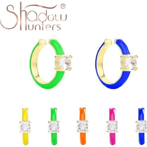 SHADOWHUNTERS Solid 925 Silver Huggies Hoop Earring Colorful Pave Enamel Trendy Crystal Earrings Young Women Jewelry Wholesale