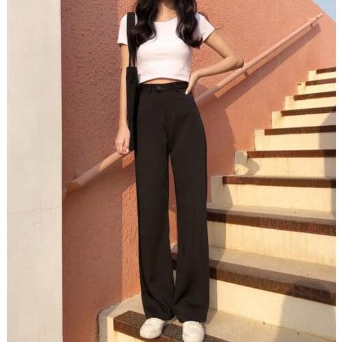 2021 Women Spring Autumn Loose High Waist Solid Color Long Straight Pants Female Casual Wide Leg Trousers pantalones de mujer