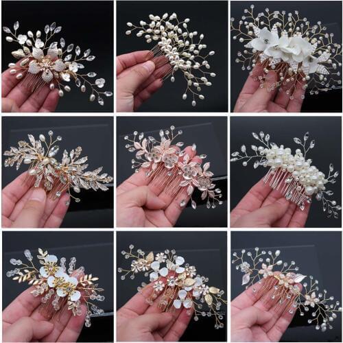 Crystal Peals Hair Combs Bridal Hair Accessories Wedding Hair Clips Accessories Jewelry Handmade Women Hair Ornaments Headpieces