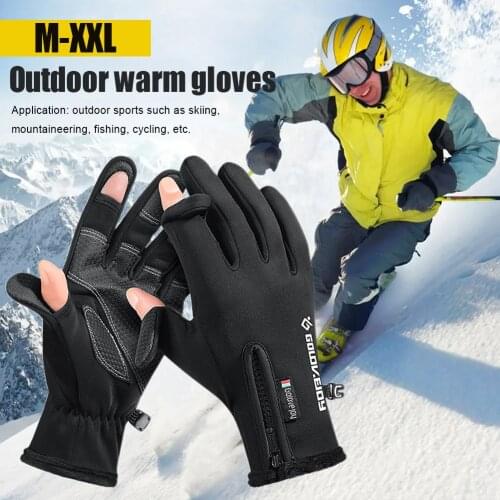 1 Pair Fishing Gloves Autumn Winter Warm Touch Screen Gloves 2 Cut Fingers Waterproof Unisex Gloves for Fishing Cycling Running