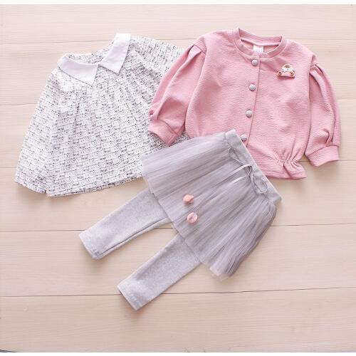 2020 Spring New Baby Infant Kids 3 Pcs Set Newborn Cute Coat + Shirt + Lace Culottes Pants Little Girls Fall Clothing Set X185