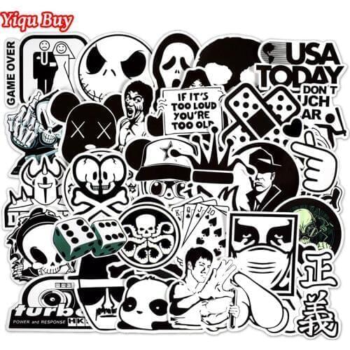 50 Pcs Black and White Sticker for Car Styling Guitar Luggage Fridge Toy Vinyl Decal Home decor DIY Graffiti Waterproof Stickers