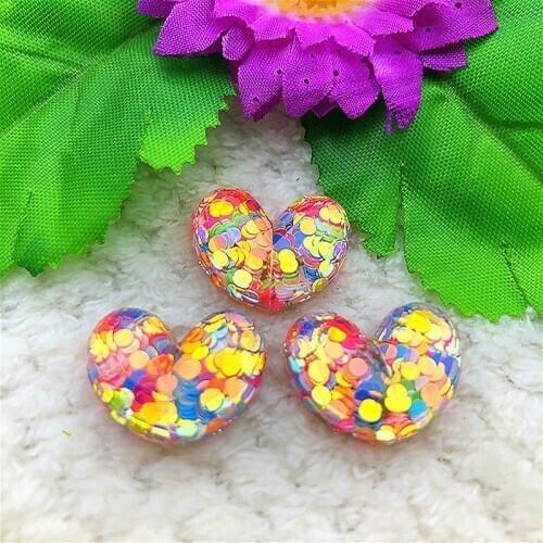 6PCS 20mm AB Resin heart shape Rhinestone Flatback Wedding diy Buttons