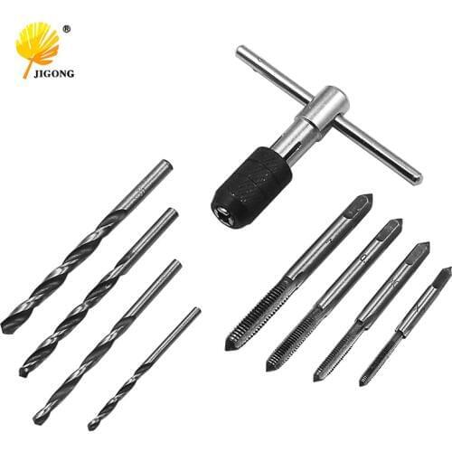 9pcs/Set T Type Machine Hand Screw Thread Taps Reamer M3/M4/M5/M6 Tap Set With 4pcs Twist Drill Bits And Wrench