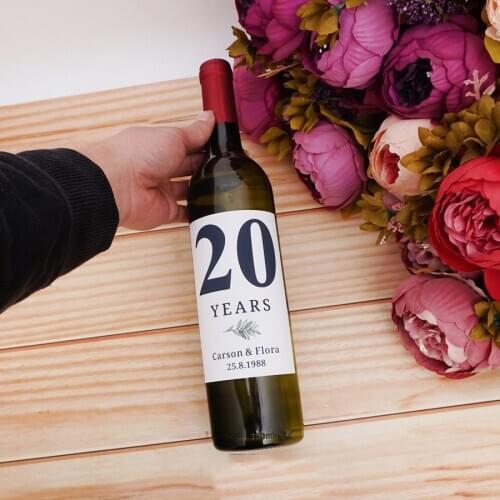 9x12.7cm Personalized Wine Bottle Labels Stickers Wine Wrappers Custom Name and Date Table Number for Wedding 1set(20pcs/set)