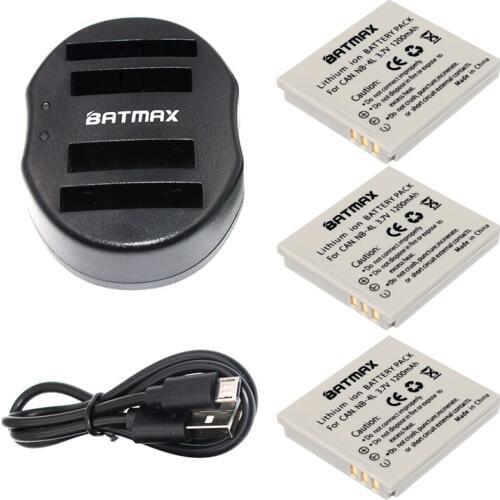 NB-4L NB 4L NB 4lL Rechargeable Battery&Dual Charger with USB Cable for Canon IXUS 100 110 30 IS IXY Digital 10 SD300(3-Pack)