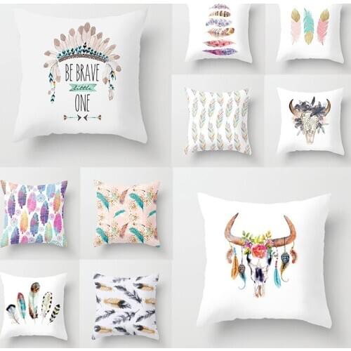 Boho Throw Pillow Case Abstract Bulls Feather Pillowcases Bohemia Cushion Covers for Home Sofa Chair Decorative Pillowcases New