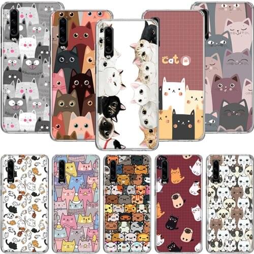 Cartoon Cute Cats Background Phone Case For Huawei P30 P40 P20 P10 Mate 20 10 30 Lite Pro P Smart Z Plus Printing Cover Coque Sh