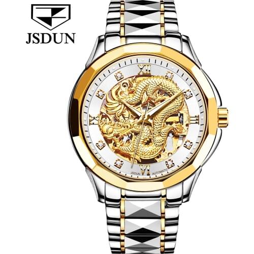 Dragon Skeleton Automatic Mechanical Watches For Men Wrist Watch Stainless Steel Strap Gold Clock 50m Waterproof Mens watch 8840