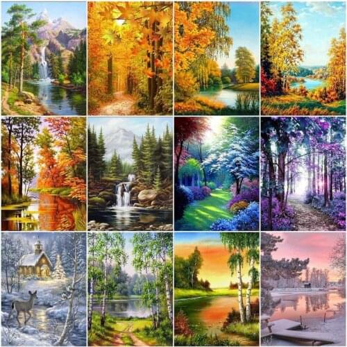 GATYZTORY Paint By Number Forest Drawing On Canvas Gift DIY Pictures By Numbers Scenery Kits Hand Painted Painting Art Home Deco