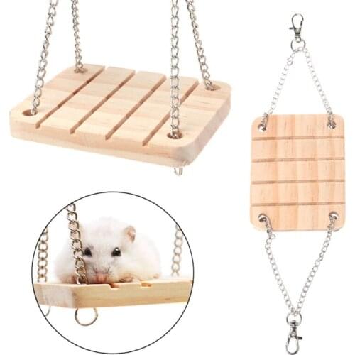 C5AC Pet Hamster Toys Wooden Swing Seesaw Rat Mouse Harness Parrot Hanging Suspension