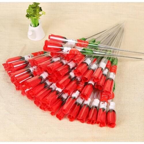 Simulation Rose Flower Single Red Roses Cartoon Bear With a heart-shaped Sticker Valentines Day Gift Wedding Supplies SN3627