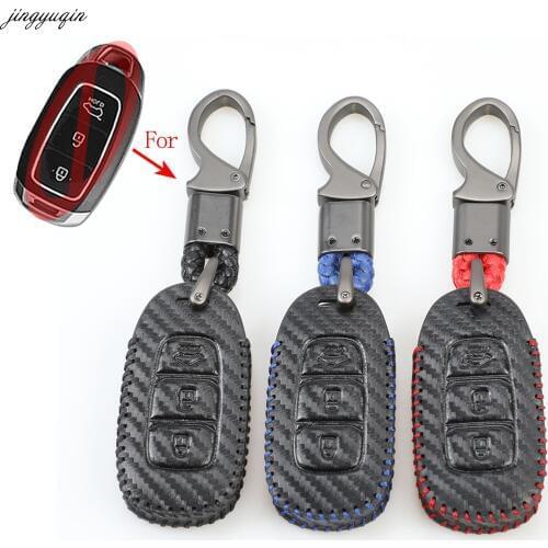 Jingyuqin 15ps Carbon Fiber Leather Key Case For Hyundai i30 Ix35 KONA Encino Solaris Azera Grandeur Ig Accent Santa Fe Palisade