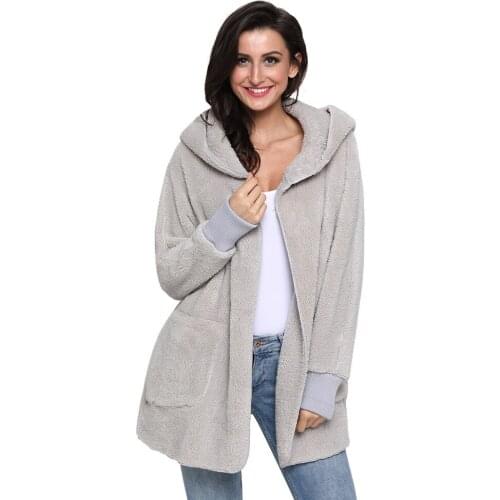 Winter new hooded cardigan long-sleeved plush cardigan plus size womens warm jacket