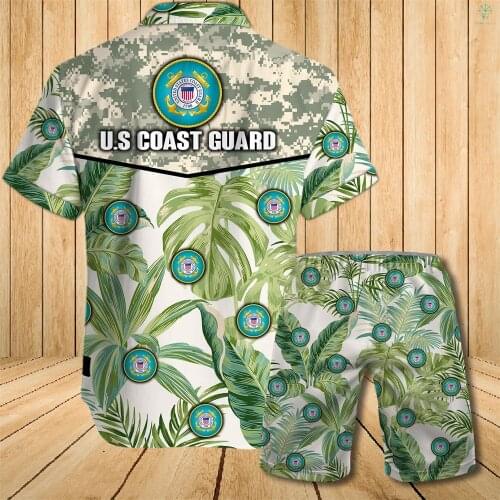 US Size New US Coast Guard Summer 3D Printed Hawaiian Shirt Shorts Set Mens Sportswear Tracksuit Short Sleeve Clothing Suit