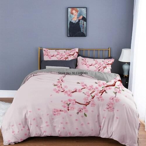 Chinese Wintersweet Duvet Covers 260x240 Queen 2-3Pcs Blue Pink Bed Cover Microfiber Bed Cover Adults Girl Comforter Bedding Set