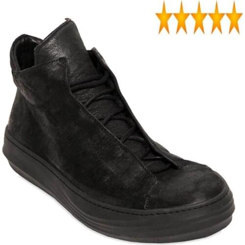 Leather Men Winter Genuine British Lace Up High Top Shoes Black Hip Hop Ankle Boots Fashion Flat Platform Sneakers Male