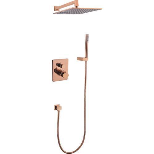 Square 30 CM Wall Mounted Rain Shower Head & Handheld Shower Valve Set Solid Brass Shower Thermostatic constant temperature