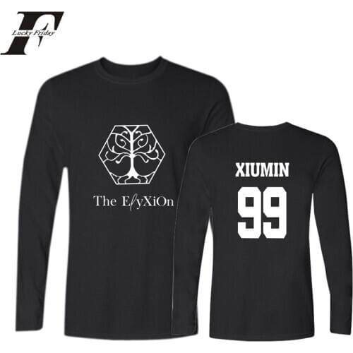 LUCKYFRIDAYF 2017 EXO Planet 4 The ElyXiOn Album Concert Women/Men Long Sleeve T-Shirts Tops Tshirt Women Cotton Autumnn Shirts