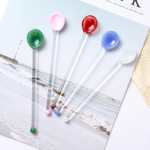 Lovely Glass Colored Spoon Long Handle Spoon For Coffee Creative Tea Spoon Stirring Rod Drinkings Ice Cream Dessert Spoons