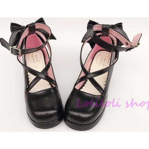 Princess sweet lolita shoes Japanese design customized special shaped black bow tie high heel shoes sandals an1278