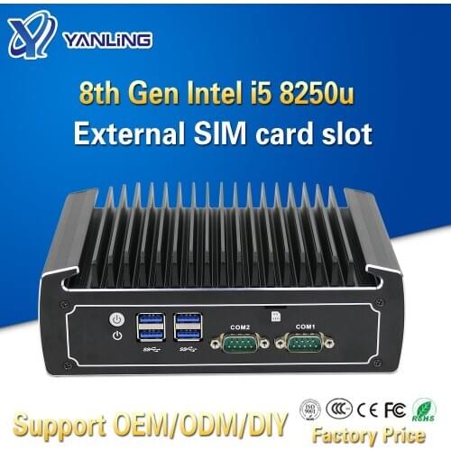 Yanling Fanless Linux Computer 8th Generation Intel Core i5 8250u 4k Mini PC Dual Nic Barebone Nvidia PCs with SIM Card Slot