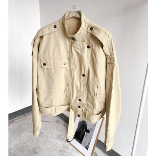 Oversized Fashion Woman Short Jacket With Shirt Collar Front buttons Puff Shoulder Long Sleeves Buttoned Cuffs