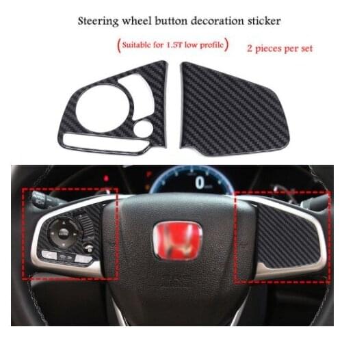 2PCS Carbon Fiber Steering Wheel Button Stickers Panel Switch Decor Trim Cover For Honda Civic 10th Gen 2016 2017 2018 2019