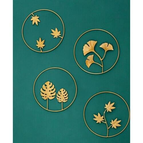 Golden Leaf Shape Wall Ornament Plant Design Nordic Style Leaf Shape Background Hanger Metel Iron Art Wall Mural Home Decoration