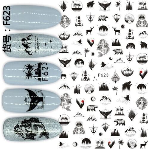 Newest F623 black 3D nail sticker decal stamping back gule DIY nail decoration tools