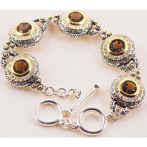 New Brown Crystal Zircon Gold Filled Fashion Jewelry Bracelet 8" Free ship