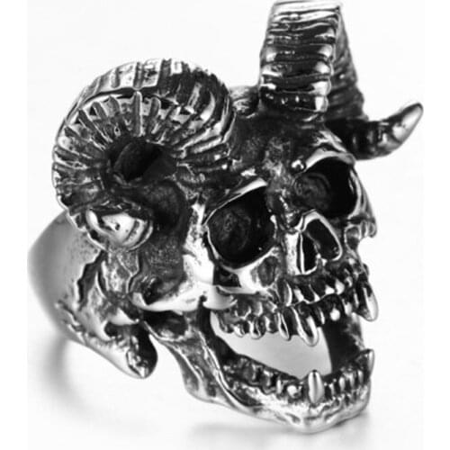New Exaggerated Animal Ram Horn Skull Shape Ring Mens Ring Metal Plated-Silver Horror Ring Accessories Party Jewelry