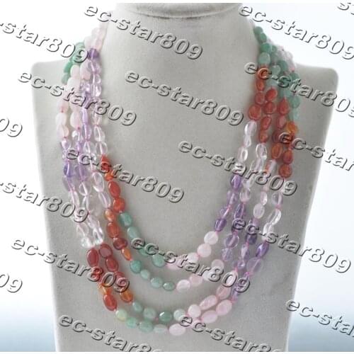 Z11234 4Row 20" 9mm Baroque Multicolor Natural Gemstone Bead Necklace Woman Fashion Jewelry