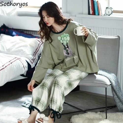 Pajama Sets Women Cotton Ins Korean Style Cartoon Oversized Home Wear Sleepwear Chic Fashion Lovely Baggy Leisure Comfortable