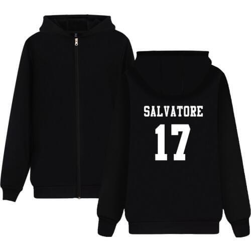 Salvatore 17 Vampire Diaries Mystic Falls Timberwolves Zipper Hoodie Men/Women Harajuku Casual Hoodie Sweatshirt Brand Clothing