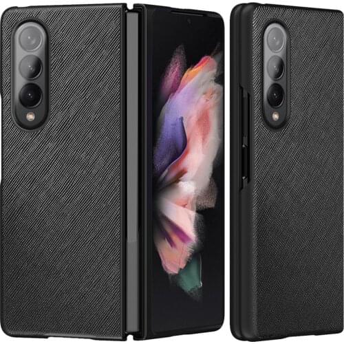 For Samsung Galaxy Z Fold 3 2 1 5G Fold 1 2 3 Case Luxury Genuine Leather Cross Pattern Shockproof Back Cover Fundas Capa