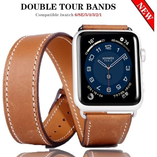 Strap for Apple watch band 44mm/40mm iWatch 42/38mm Genuine Double Tour Leather watchband bracelet applewatch serie 5 4 3 SE 6
