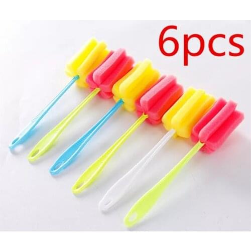 6Pcs Cup Brush Kitchen Cleaning Tool Sponge Brush For Wineglass Bottle Coffe Tea Glass Cup Mug handle Brush wholesale