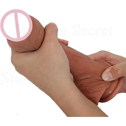 Silicone Skin Feeling Realistic Foreskin Huge Penis Female Vagina Masturbator Suction Cup Dildos Sex Toys Women Big Male Dick