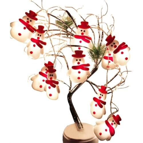 Snowman Elk Christmas Tree LED Garland String Lights Snowflake String Fairy Lights Hanging Ornament for Christmas Lights Outdoor