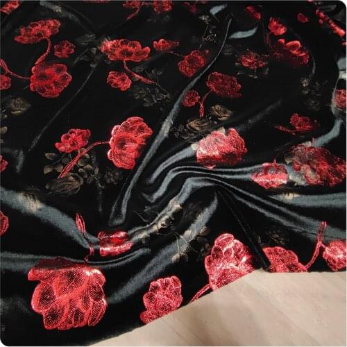2020 red flower High-grade Stretch Bronzing Gold Velvet Cheongsam Dress Suit Fabric