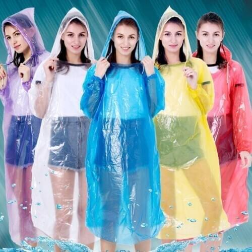 Waterproof Disposable Poncho Camping Pe Convenient Accessories Raincoat Transparent Hiking Cover Unisex Rain Coat Hood Hooded
