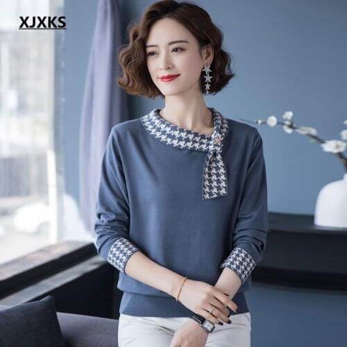 XJXKS 2021 spring autumn new high-quality wool knitted sweater women pullover fashion irregular collar women pullover