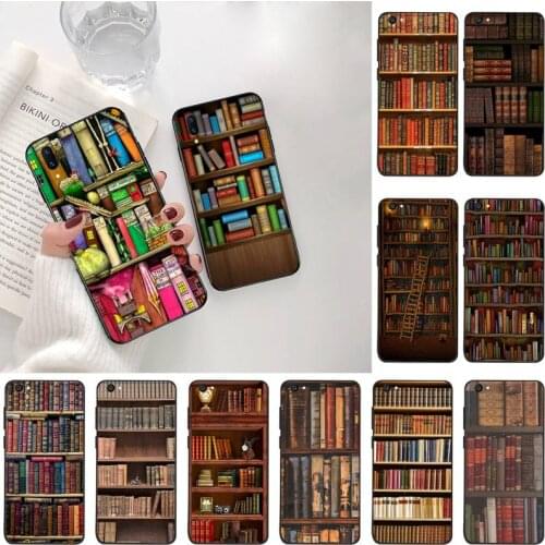 YJZFDYRM Retro Book Shelf Bookshelf Soft Phone Cover For Vivo Y91c Y17 Y51 Y67 Y55 Y93 Y81S Y19 V17 vivos5
