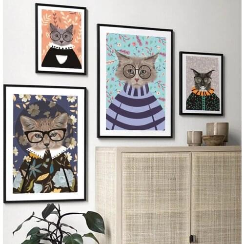 Funny Spoof Creative Animal Cat Canvas Painting Wall Art Nursery Posters And Print for Children Kids Room Living Room Home Decor