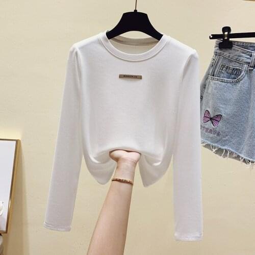 Long Sleeve T Shirt Women 2021 Spring Top Casual T-Shirt Korean Style Woman Clothes Slim Basic Cotton Tshirt Female Blue White
